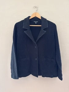 Eileen Fisher Womens Woven Blazer Size S 2 Button Black Collared Office Business - Picture 1 of 7