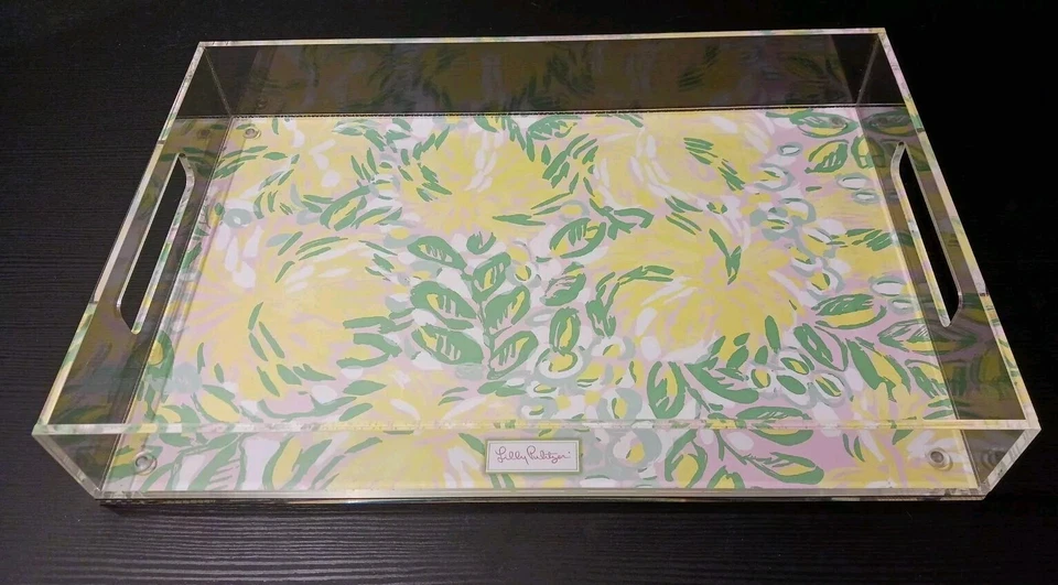 Lilly Pulitzer Large Acrylic Lucite Serving Tray Yellow, Green and Pink RARE - Image 1 of 4
