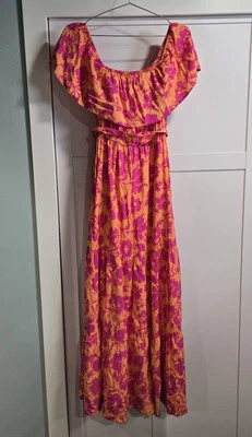 Maxi Vestido Largo Flying Tomato Fuera del Hombro Para Mujer Pequeño Rosa/Naranja Usado en Excelente Condición Foto 1 de 3