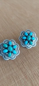 Navajo Ohrringe Sterlingsilber Türkis Blumen Design signiert - Bild 1 von 8