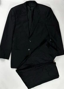 Vintage Armani Collezioni Italy Mens Black Pinstripe Two Piece Suit 42R 36x31 - Picture 1 of 18