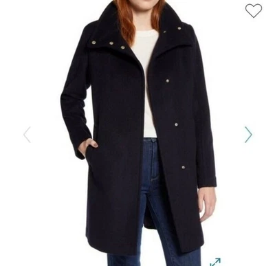 Женское шерстяное кашемировое пальто Express на молнии спереди миди черное минималистское элегантное - Изображение 1 из 4