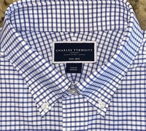 Camisa Charles Tyrwhitt Para Hombre Azul y Blanco Cuadros Calce Ajustado L/S Abotonada Talla M - Imagen 1 de 3