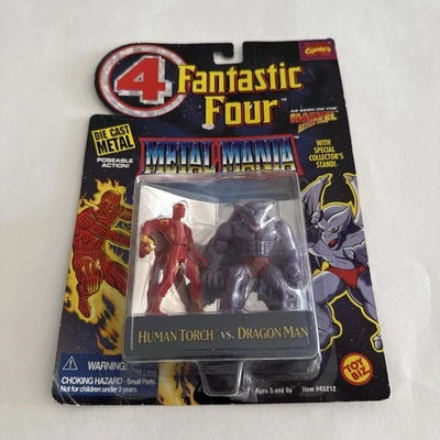 Fantastic Four Metal Mania Human Torch vs Dragon Man Figures Marvel Toy Biz 1995 - Image 1 of 4