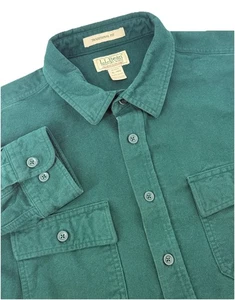 LL Bean Shirt Mens XL Green Chamois Cloth Button Up 100% Cotton Thick Vintage - Picture 1 of 5