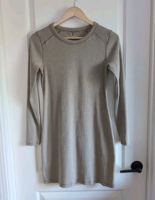 Everlane Sz M Tan Organic Cotton Rib Knit Long Sleeve Mini Short Sweater Dress - Image 1 of 4