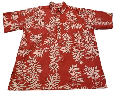 Go Barefoot Hawaiian Shirt Men's 2XL Mini Tahitian Red & White Reverse Print USA - Image 1 of 4