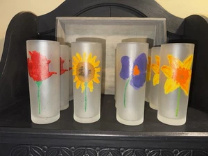 Dartington Designs France MCM Floral Frosted Glass Highball Tumblers(12) - Picture 1 of 3