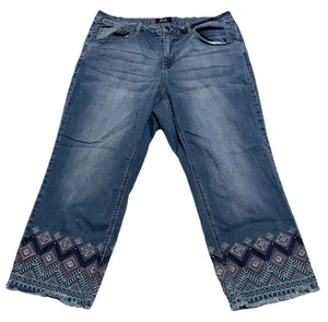 Earl Jeans Womens 18W Embroidered Crop High Rise Raw Hem Festival Hippie 35x24 - Picture 1 of 13
