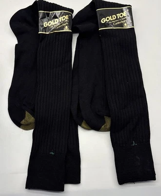 2- GOLD TOE CANTERBURY Black Cotton Blend Ribbed Over The Calf Dress Socks 10-13 - Image 1 of 4