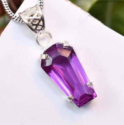 35.95 CT Naturale Viola Zaffiro Decorato 925 Argento Sterling Ciondolo - Immagine 1 di 4