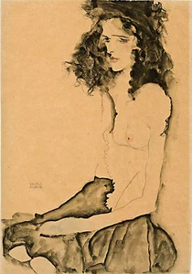 Egon Schiele Riproduzioni: Nudo con Capelli Neri - Stampa Fine Art - Foto 1 di 1