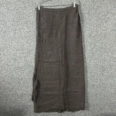 Maxi falda lápiz recta de lino marrón para mujer talla 2G Foto 1 de 4