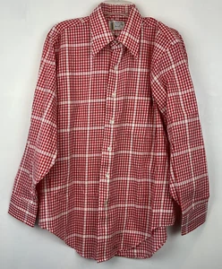 Vtg 70s Shirt Mens 16 / 33 Button Arrow Collar Polyester Blend Plaid Red Farmer - Picture 1 of 8
