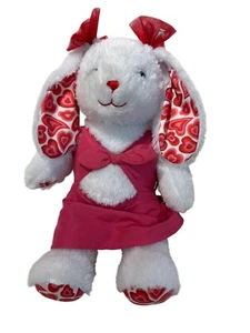 Build-A-Bear weißer Hase Plüsch groovige Herzen rosa Kleid Herzdruck Ohren 16 Zoll - Bild 1 von 7
