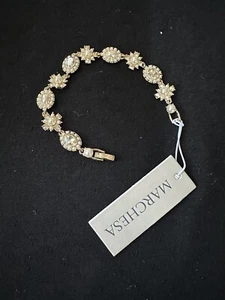 Marchesa Gold-Tone Stone, Crystal, & Imitation Pearl Flex Link Bracelet MRSP $68 - Picture 1 of 4