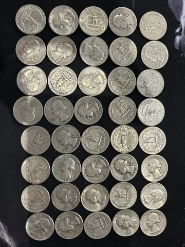 Washington  Quarters $10 Face Value 90% Silver Roll 40 Coin Bulk Cover