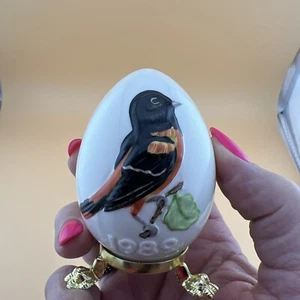 Vintage 1989 Goebel Annual Egg W Germany Bird Gold Stand Collectible Ornithology - Picture 1 of 5