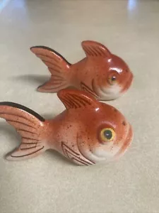 Vintage Japan Salt And Pepper Shakers Orange Fish Set Of 2 Ceramic Decoration 3" - Picture 1 of 10