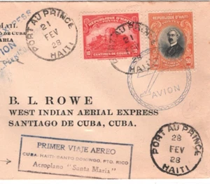 HAITI Air Mail 1928 Rowe Cover FIRST FLIGHT *WEST INDIAN AERIAL EXPRESS* MA1707 - Picture 1 of 12
