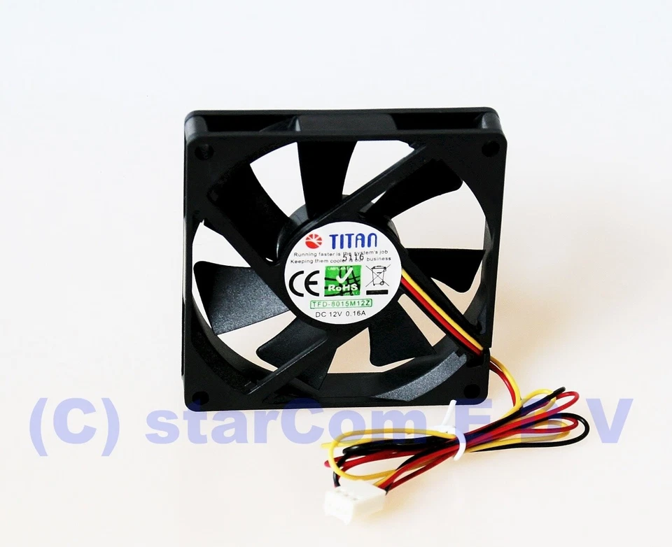 80x80x15 mm PC CPU-Kühler Gehäuse-Lüfter 15mm flach  80mm Titan TFD8015M12Z 12V - Bild 1 von 1