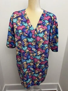 Scrubs Only Women's Size XL Balloon Hearts Teddy Bears Scrub Medical Vet Top - Picture 1 of 10