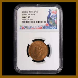 British India 1/4 (Quarter) Anna, 1940 (B) Bombay NGC MS 65 RB King George VI - Picture 1 of 2