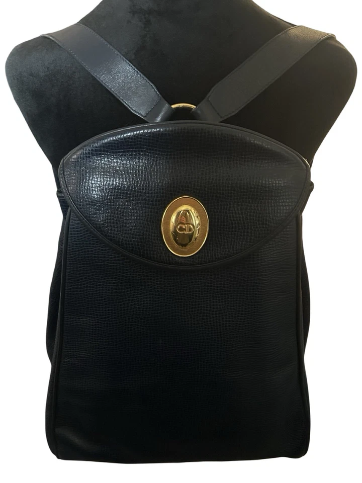 Christian Dior Back Pack CD Logo Black Gold Leather Authentic - Image 1 of 4