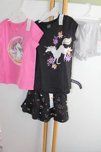 4 PC SET Girls Size 5 Jumping Beans Tops Skirt/Short NWT Lot NEW Unicorn Shorts - Picture 1 of 5