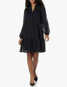 Tommy Hilfiger Damen Etuikleid Chiffon Langarm V-Ausschnitt, Sky Captain/Schwarz - Bild 1 von 4