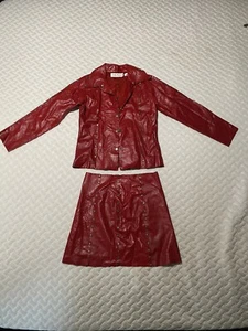 Tina Newmann girls size 8 Red leather jacket and skirt Natural Leather HTF - Picture 1 of 15