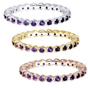Round Cut Amethyst 14K Gold Plated Eternity Band Ring $311.88 - Picture 1 of 6