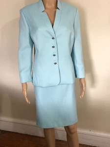 Tahari ASL 2PC Skirt Suit Sz 16 Herringbone Pattern Button Jacket Lined - Picture 1 of 21