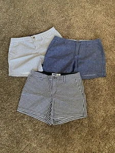 Old Navy Everyday Short Lot Women's 6-8 Buffalo Check Chambray Blue Pinstripe - Picture 1 of 11