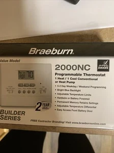 Braeburn 2000NC Programmable Thermostat Single Stage Heat / Cool Z2 - Picture 1 of 2
