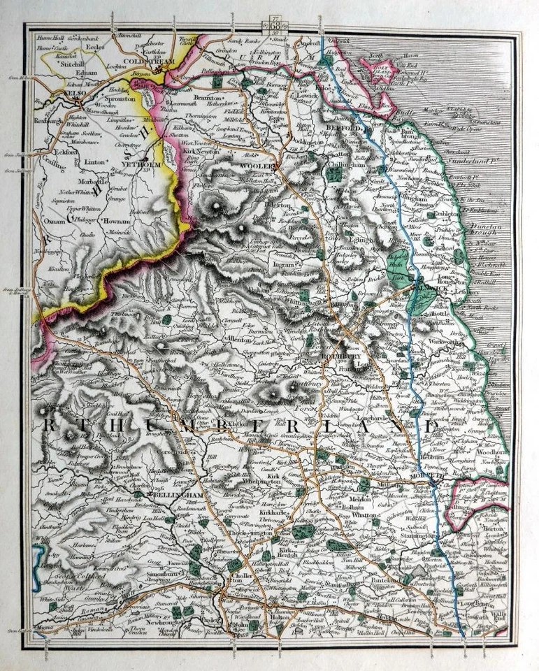 NORTHUMBERLAND ALNWICK MORPETH ROTHBURY  BY JOHN CARY GENUINE ANTIQUE MAP  c1822 - Image 1 of 1