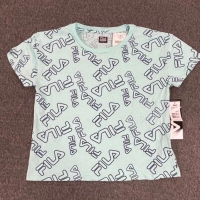 Camiseta Fila Meninas Grande (14-16) Manga Curta Estampa Total Azul - Nova - Imagem 1 de 4