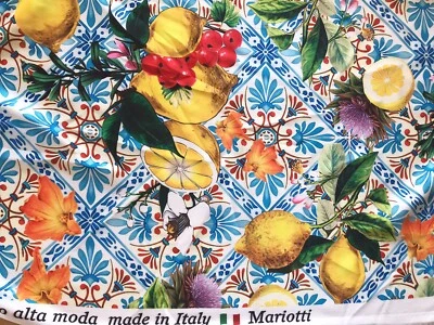 Hochwertig Majolika-Print Seide Satin Stoff Meterware von Mariotti Italien - Bild 1 von 4