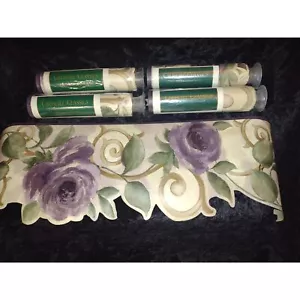 5 Rolls Cassis Plum Purple Roses Sculptured Wallpaper Border Croscill JC Penney - Picture 1 of 9