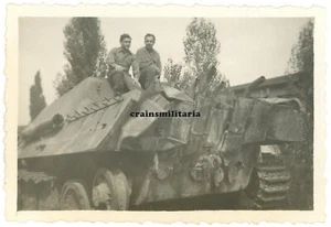 Orig. Foto Soldaten m. JAGDPANTHER Panzer Tank Jagdpanzer b. FRANKFURT Main 1945 - Bild 1 von 1