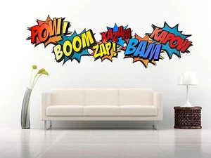 SUPERHERO COMIC WORDS RETRO KAPOW BOOM ZAP BAM Colour Wall Art Sticker Kit decal - Picture 1 of 6