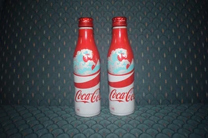 Set of 2 Limited Coca Cola Aluminnum Bottle Japan Mount Fuji Empty Coke - Picture 1 of 1