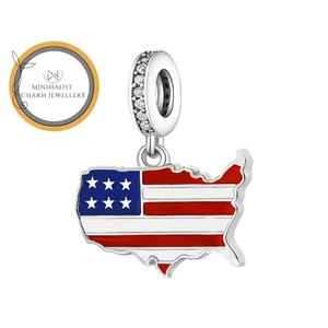 USA Flag Map Charm, USA Flag Charm, American Flag Charm - Picture 1 of 6