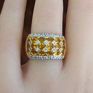 Wide Band Yellow Sapphire and Diamond Ring in 18k Yellow/White Gold - HM1694VE - Picture 1 of 8
