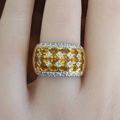 Wide Band Yellow Sapphire and Diamond Ring in 18k Yellow/White Gold - HM1694VE - Image 1 of 4