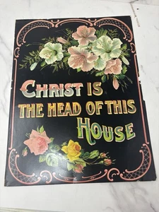 Antigua litografía con lema religioso del siglo XX “Cristo es la cabeza de esta casa” - Imagen 1 de 8