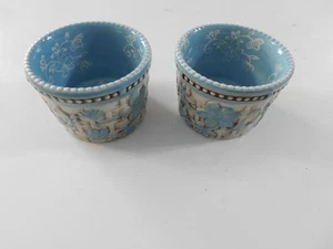 TEMPTATIONS FLORAL LACE BLUE BASKET WEAVE DESERT EISCREME BECHER 2 EA 6 OZ NEU - Bild 1 von 7