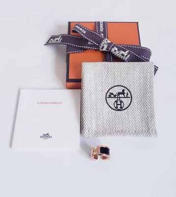 PENDIENTE HERMES HERMÈS OLYMPE OREJA MODELO PEQUEÑO PM NEGRO ORO ROSA - NUEVO Foto 1 de 4