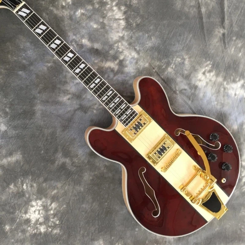 Custom Electric Guitar Tree Burl Top 335 Jazz Bridge Gold Part Semi-hollow Body - Image 1 of 4