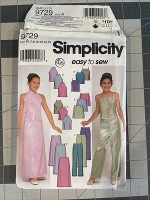 New VINTAGE 2001 Simplicity 9729 Girls Size 7-16 Pants Skirt Top Sewing Pattern - Image 1 of 3